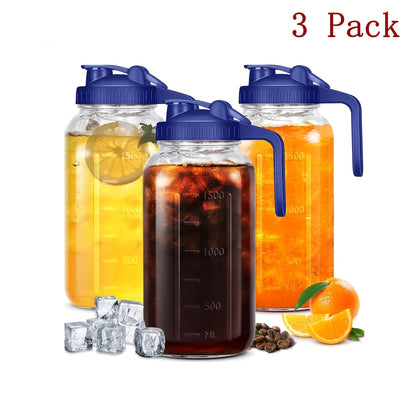 Grinkwell 64Oz Mason Jar With Handle And Lid, 2/3 Pack, Bpa-Free High Borosilicate Glass, Sports & Outdoor Beverage Carafe, Leak-Proof, For Ramadan, Christmas, New Year