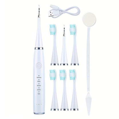 USB Electric Toothbrush Set - 5 Replaceable Brush Heads & 2 Cleaning Heads, USB Rechargeable Electric Toothbrush with Travel Case, Complete Oral Care Kit for Home & Travel, Black or White