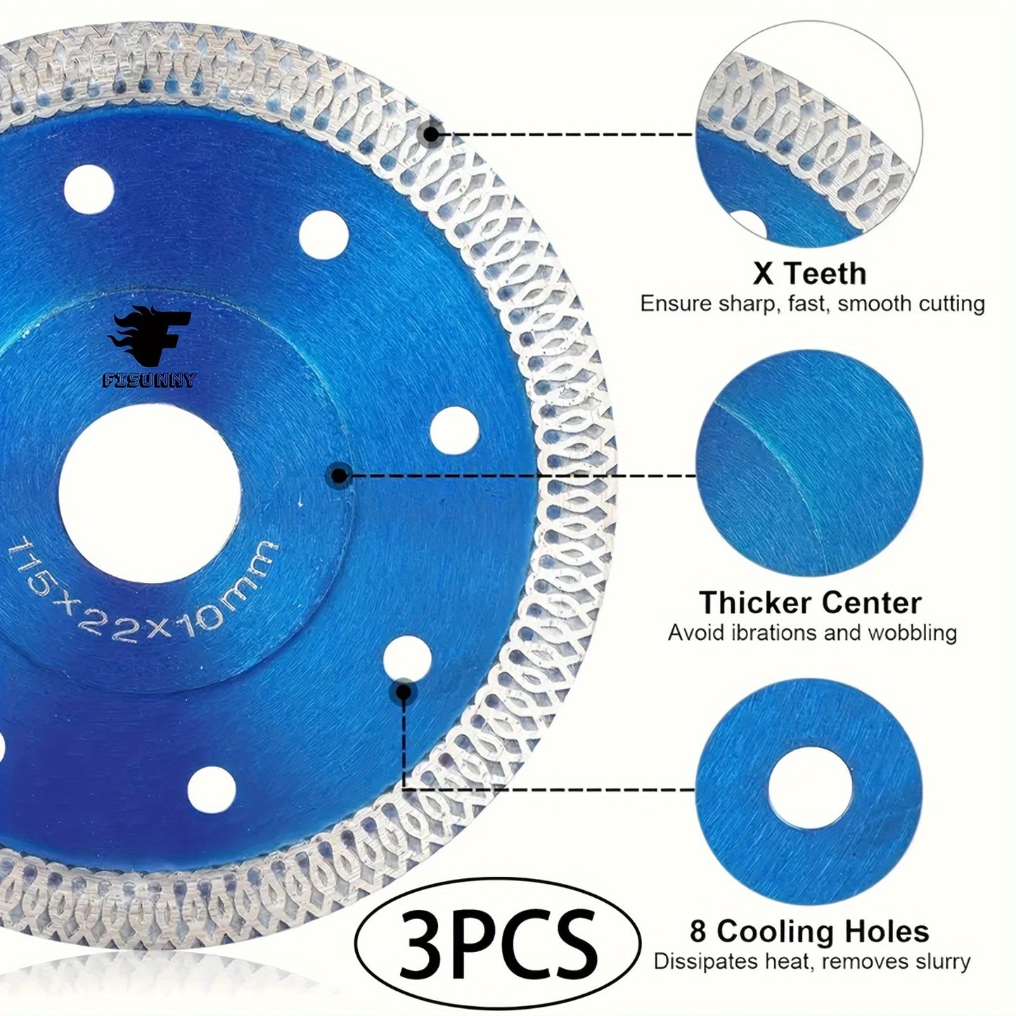 3pcs-Set. 4-1/2" Diamond Saw Blade, X-Teeth Diamond Blade for Porcelain, Tile, Brick, Granite And Concrete
