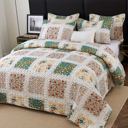 2/3pcs Quilt Set Queen King Twin Full Size Women Mother Valentine Day Gift, Lightweight Floral Patchwork Comforter Bedding Set, Quilted Bedspreads Bed Cover Boho Green Blue Pink Plaid, Soft Cozy Blanket Coverlet With Pillow Shams Spring Summer Autum