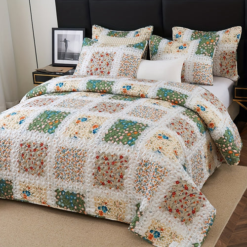 2/3pcs Quilt Set Queen King Twin Full Size Women Mother Valentine Day Gift, Lightweight Floral Patchwork Comforter Bedding Set, Quilted Bedspreads Bed Cover Boho Green Blue Pink Plaid, Soft Cozy Blanket Coverlet With Pillow Shams Spring Summer Autum