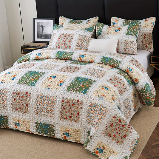 2/3pcs Quilt Set Queen King Twin Full Size Women Mother Valentine Day Gift, Lightweight Floral Patchwork Comforter Bedding Set, Quilted Bedspreads Bed Cover Boho Green Blue Pink Plaid, Soft Cozy Blanket Coverlet With Pillow Shams Spring Summer Autum