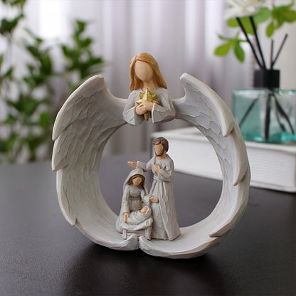 1pc The Nativity Scene Featuring The Holy Family And an Angel Statue - a Beautifully Crafted White Resin Religious Figure, Detailed Indoor Decoration, Ideal for Holiday Adornment (White)