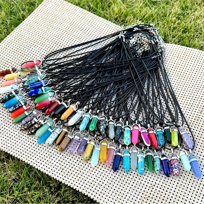 Crystal Natural Stone Pendant Necklace Set Bulk 60Pcs 30Sets Hexagonal Shaped Assorted Color for Jewelry Making Craft DIY Daily Wear Gift