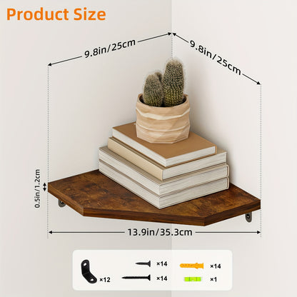 Corner Floating Wall Shelf - Rustic Wood Wall Organizer for Living Room Bedroom Bathroom Kitchen, Space-Saving Display Rack, Country Style Corner Shelf Set of 2 4 6, Brown Black White Home Decor