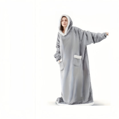 1pc Oversized Blanket Sportswear Super Soft And Warm Winter Giant Adult Wearable Blanket Hooded Jacket, Thick And Warm Hoodie Jacket Ultra Long Wearable Blanket Women'S Men'S Pocket Lazy Dress