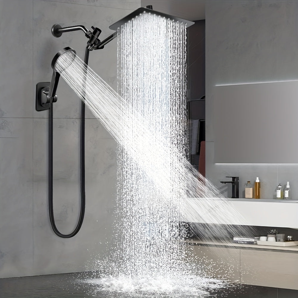 High Pressure Rainfall 12 Inch Shower Head/Handheld Showerhead Combo/ 12 Inch Adjustable Shower Extension Arm, 4-Spray, 78-inch Hose, Adhesive Showerhead Holder, Chrome,for Shower Use Only