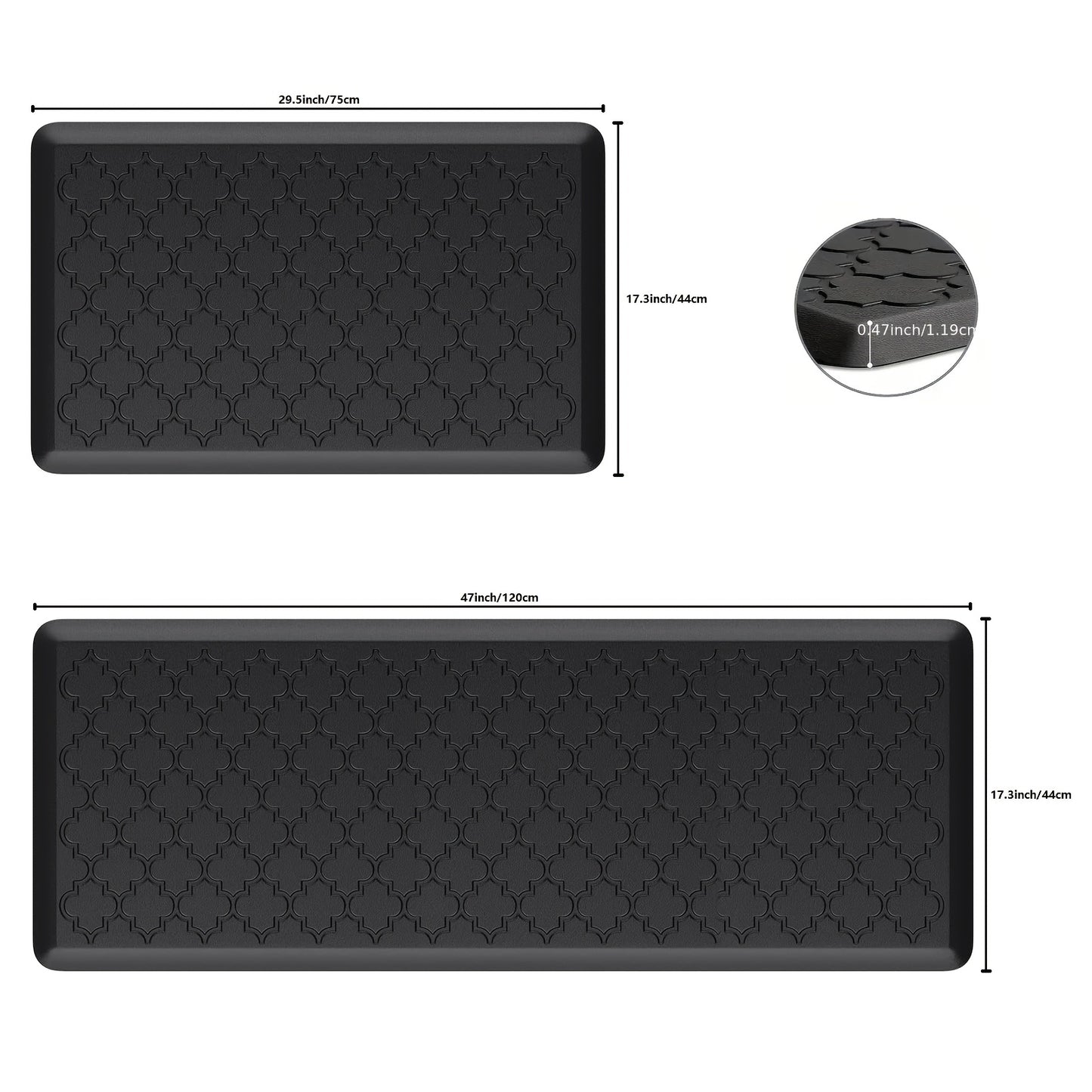 Anti-Fatigue Kitchen Floor Mat – Cushioned PVC Foam Non-Slip Ergonomic Standing Mat for Kitchen, Office, Sink & Laundry, 2 Sizes – Gray & Black