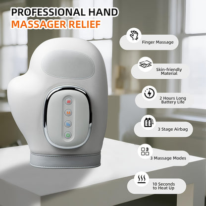 Hand Massager with Heat & Air Pressure – 3D Shiatsu Kneading 6 Modes Rechargeable Portable Hand Massager for Arthritis Pain Relief, Ideal for Office Workers Seniors & Gamers, Finger & Palm Massager