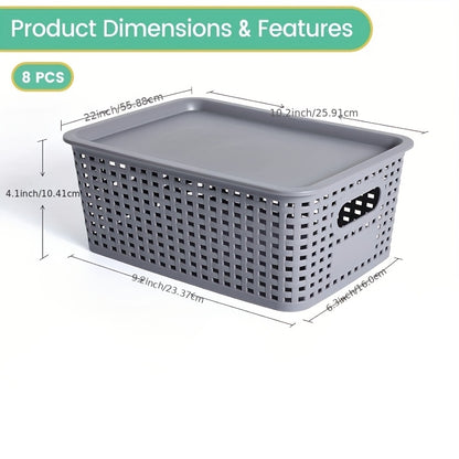 8/4-Pack-Space-Saving Organizers with Lids for Shelves/ Closet/ Desk | Multi-Scene Use In Dorm, Playroom & Office (10"x7"x4", Declutter Essential) with A File Organizer Bag, The Best Gifts for Easter Sunday And Mother's Day