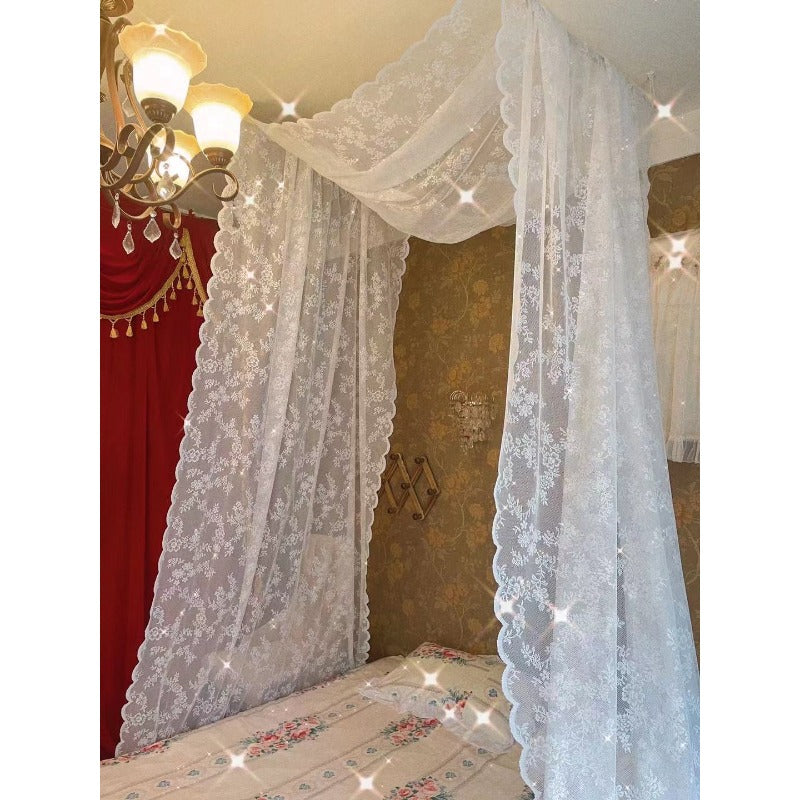 Lace Bed Canopy Mosquito Net – Bohemian Romantic Sheer Bed Curtain for Bedroom, Hotel & Morocco Style Decor | Elegant White Princess Bed Drape for Twin, Full, Queen & King | 57x236 Inch