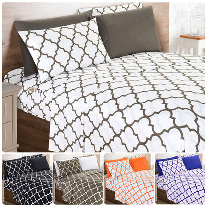 Elegant Comfort Luxury 4/6pcs Geometric Trellis Sheet Set 16 inch deep pockets - Ultra Soft Machine Washable Luxury 6-Piece Bed Sheet Set - Fade and Wrinkle Resistant Premium Hotel Quality Twin/Full/Queen/King Bedding Set- 6PC Sheets For Daily Use, Dorms,