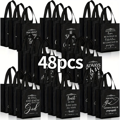 Christian Gift Bags Bulk with Handle – 24/48 Pcs Bible Verse Religious Reusable Bags Medium Size for Church Visitors Baptism Wedding Party Favors Father’s Day Black