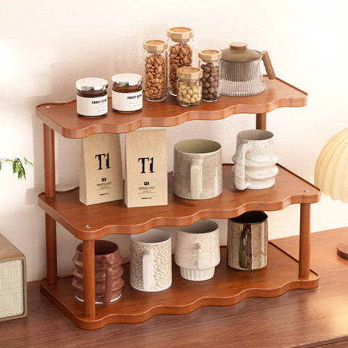 3-Tier Space-Saving Ladder Cup Holder Storage Rack - Multi-Purpose Countertop Organizer for Coffee Mugs, Teacups, Water Glasses | Kitchen Counter, Dining Table, Entryway Shelf & Dessert Display Rack