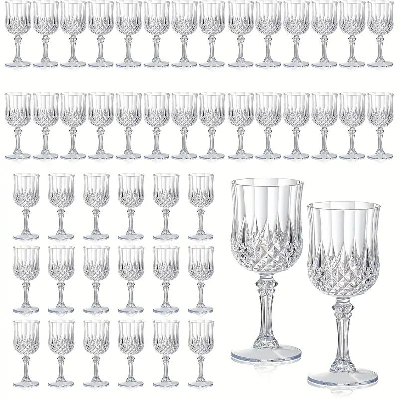 48pcs Pack 7oz Shatterproof Vintage Champagne & Wine Glasses - Unbreakable Plastic Goblets Suitable for Parties, Weddings, Outdoor Events - Crystal Finish Reusable Wine Cups, Elegant Party Wine Glasses (No Break)