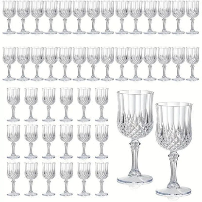 48pcs Pack 7oz Shatterproof Vintage Champagne & Wine Glasses - Unbreakable Plastic Goblets Suitable for Parties, Weddings, Outdoor Events - Crystal Finish Reusable Wine Cups, Elegant Party Wine Glasses (No Break)