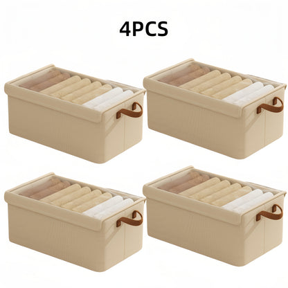 Foldable Storage Boxes with Clear Lids & Handles Large Collapsible Organizer Bins for Clothes, Blankets & Bedding – Bedroom, Wardrobe & Under Bed Storage, 4 or 6 Pack