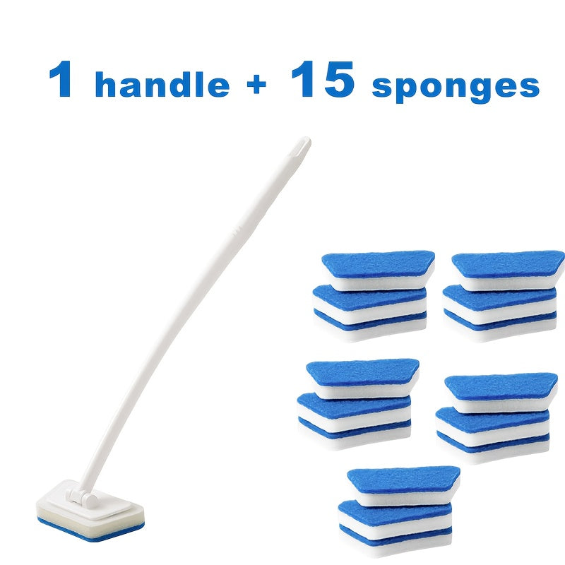7/11/16pcs Household Plastic Long-handled Sponge Brush Set, Including 1 Brush And 6/10/15 Brush Heads for Cleaning Kitchens, Bathrooms, Tiles And Bathtubs, Removable Floor Brush + Replacement Brush Head, Thickened And Durable Window Brush