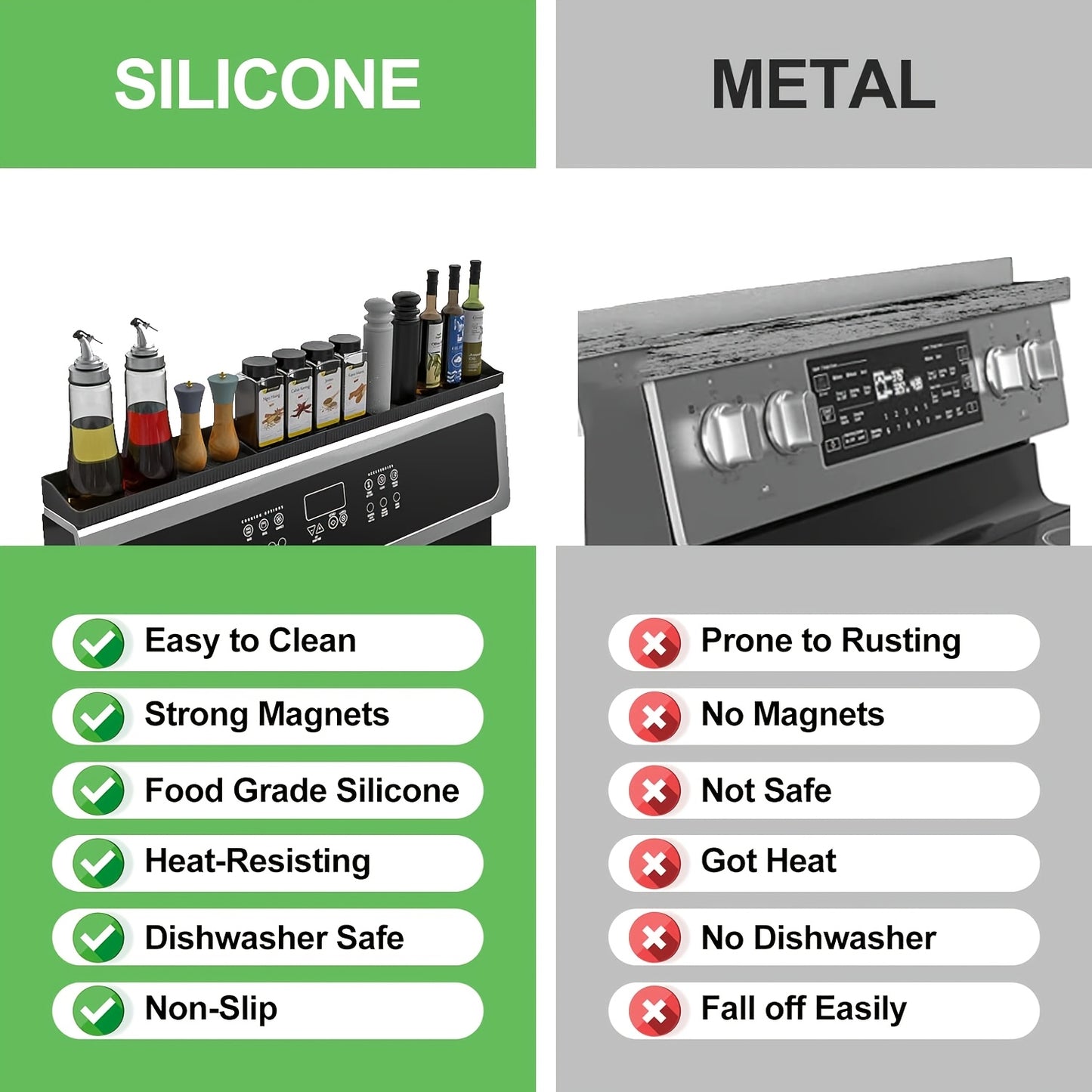 30 Inch Silicone Stove Oven Top Shelf | Magnetic, Soft Flexible, Strong Magnetic, Heat Resistant Spice Rack Kitchen Organizer for Over Oven Stove