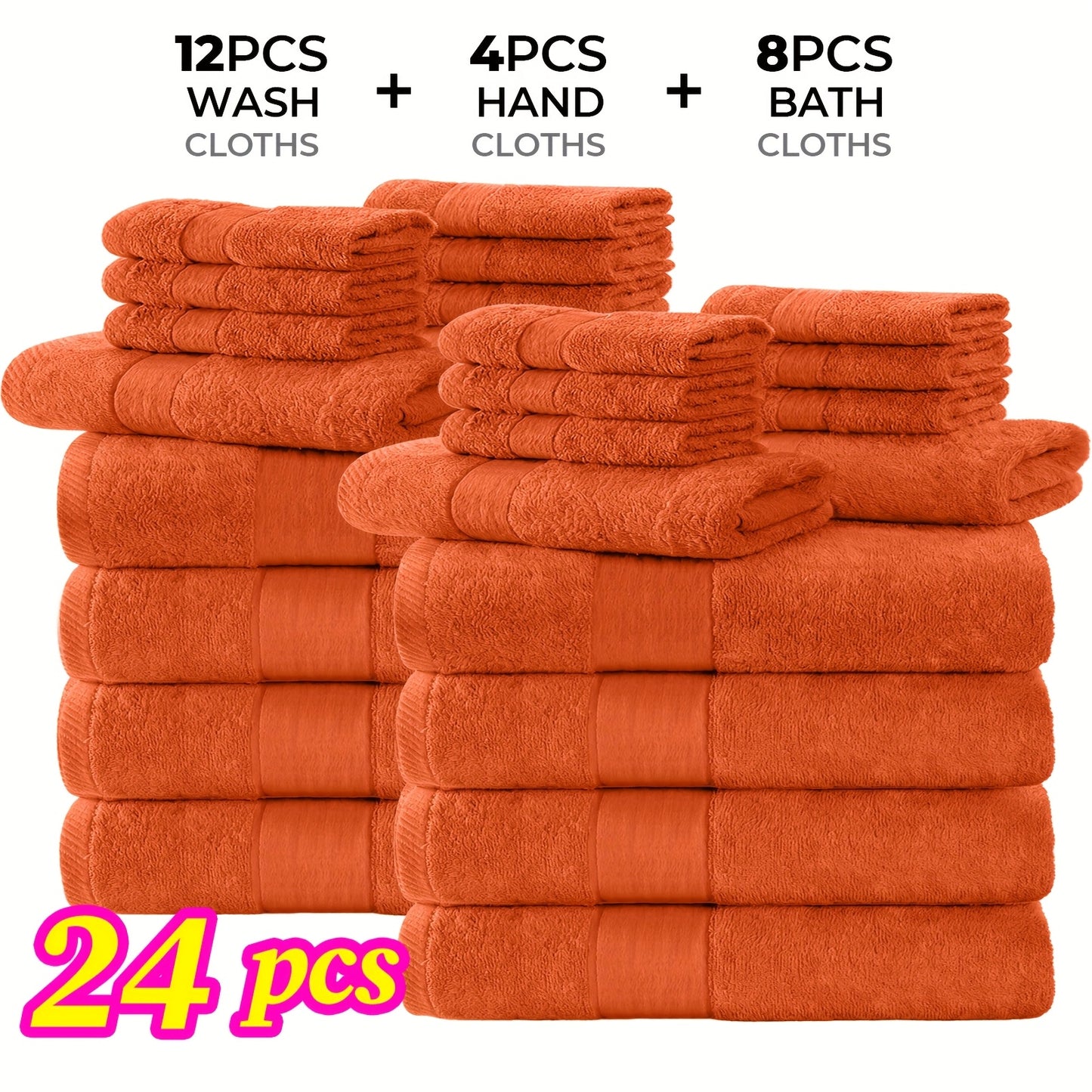 Luxury 12/24pcs Bath Cloths Set, Hotel Quality Thick Bath Cloths | Highly Absorbent & Quick-Dry | 4 Bath Cloths & 6 Hand & 2 Washcloths, Cotton For Hotel Spa Gym & Home Bathroom Essentials, Wash Cloths