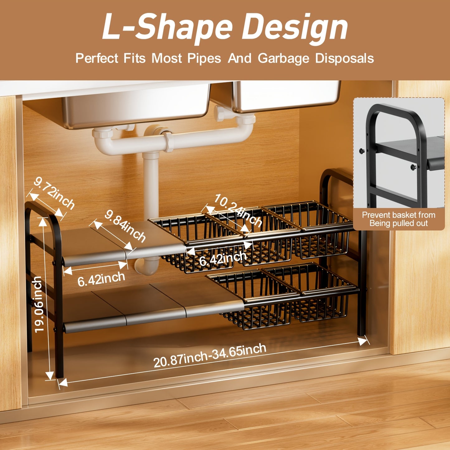1 Expandable Under Sink Organizer & Locker 2 Tier Cabinet Shelf Organizer with 5 Removable Panels 5 Baskets for Under Kitchen Bathroom Sink Organizer & Storage.Thanksgiving And Christmas Gifts