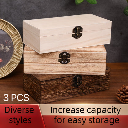 Jewelry Box with Lid & Lock Clasp Set of 3 – Vintage Wooden Storage Boxes for Jewelry, Daily Essentials & Gift Packaging, Versatile Home Organizer in 3 Colors