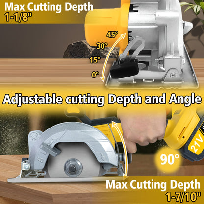 5-Inch Brushless Circular Saw Kit with 4000Mah Battery And Battery Charger, Comes with Saw Blade, Two Adjustable 45° Cutting Depths, 6900 RPM, Ideal for Woodworking And Garden Projects. Ideal Gift for Father And Boyfriend