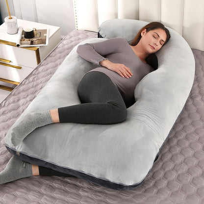 Pregnancy Pillow J-Shape 60 Inch Full Body Maternity Pillow with Velvet Cover – Back Leg Belly Support for Pregnant Women Side Sleeper Body Pillow Multiple Colors