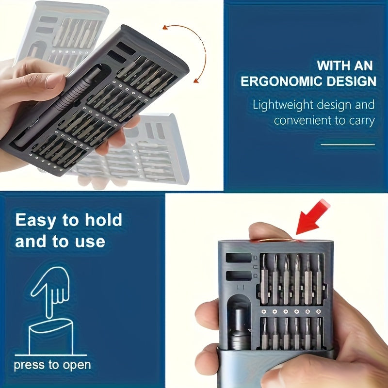 25pcs Precision Screwdriver Set with Flat-Head & Phillips/Slotted Bits - Heavy-Duty Plastic Construction, Ergonomic Grip - All-in-One Kit for Electronics, Smartphones, Watches, Glasses, Jewelry, Home Repairs - Compact Included - Ideal for
