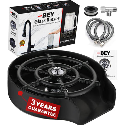 BEY Automatic Glass Rinser - Powerful Cup Washer for Kitchen Sink, Stainless Steel Baby Bottle Cleaner Sinks Attachment, Bar Accessories Spray Metal