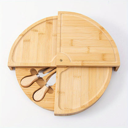 1 Set of Bamboo Cheese Knives, Bread Cheese Platter, And Fruit Snack Serving Tray