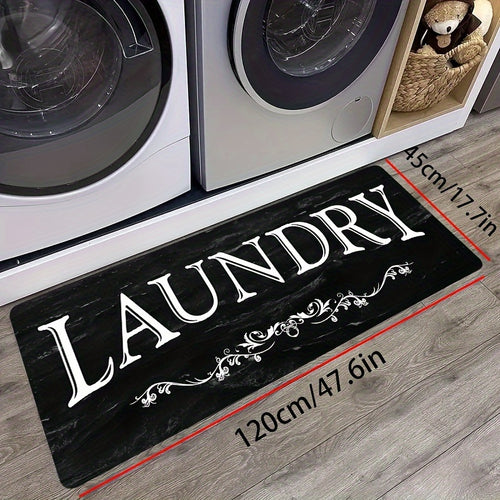 1pc Black & White "LAUNDRY" Text Mat - High Quality Non-Slip Machine-Washable Mat, Soft Comfortable Floor Mat with Bold Lettering for Laundry Room, Bathroom, Kitchen, Hallway - Durable Polyester Mat for Home Organization & Modern Decor, Bathroom Mat, Kitc