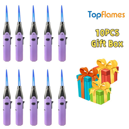 Torch Lighter Set Windproof Jet Flame with Safety Lock & Adjustable Flame - 10/15pcs Long Igniter for Candles, Grill, BBQ & Fireworks | Gift Box | 5 Colors