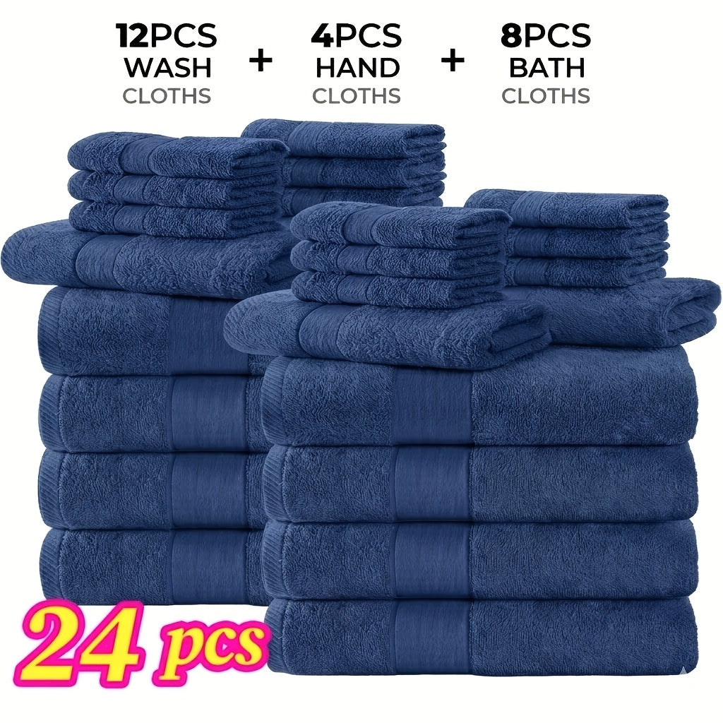 Luxury 12/24pcs Bath Cloths Set, Hotel Quality Thick Bath Cloths | Highly Absorbent & Quick-Dry | 4 Bath Cloths & 6 Hand & 2 Washcloths, Cotton For Hotel Spa Gym & Home Bathroom Essentials, Wash Cloths