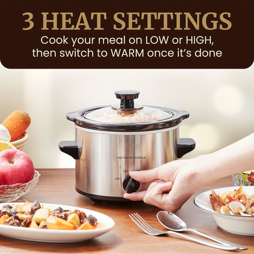 2.0Qt Slow Cooker, Adjustable Temp, Entrees, Sauces, Stews & Dips, Dishwasher Safe Glass Lid & Crock, Stainless Steel, Kitchen Appliances, Cookware, Cooking Pot, Kitchen Items, Slow Cooker, Slow Cooker, 1.5QT Slow Cooker