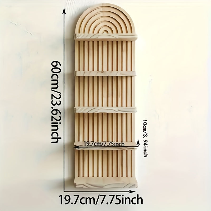 Boho Wooden Wall Shelf Floating Plant Shelf – 3 or 5 Tier Oval Hanging Flower Pot Rack, Minimalist Bedroom Living Room Storage Display Shelf, Wall-Mounted Wood Decor for Home & Apartment
