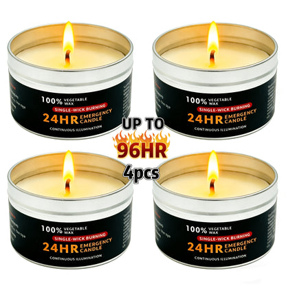 4pcs Long-Lasting 96-Hour Burn Time Unscented Soy & Palm Wax Candles in Metal Containers - 80g Each, 24-Hour Continuous Burn, Indoor/Outdoor Use for Camping, Hiking, Emergency Lighting, Holiday Decor (Halloween, Christmas, Easter