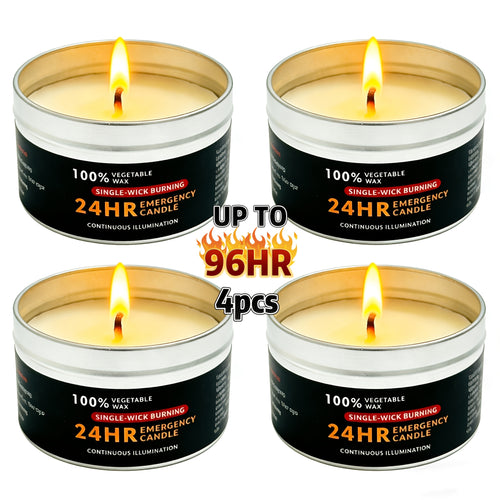 4pcs Long-Lasting 96-Hour Burn Time Unscented Soy & Palm Wax Candles in Metal Containers - 80g Each, 24-Hour Continuous Burn, Indoor/Outdoor Use for Camping, Hiking, Emergency Lighting, Holiday Decor (Halloween, Christmas, Easter