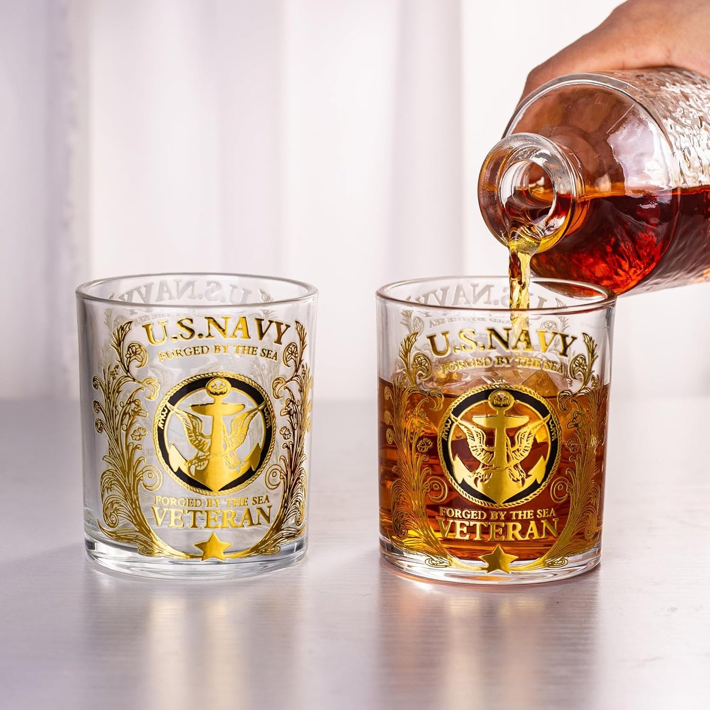 Veteran Tribute Whiskey Glass - 10oz Personalized Veteran Tribute Glass, Engraved US Navy, Patriotic Decorations Whiskey Glasses, Military Veteran Gift for Dad, Military Vet, Anniversary