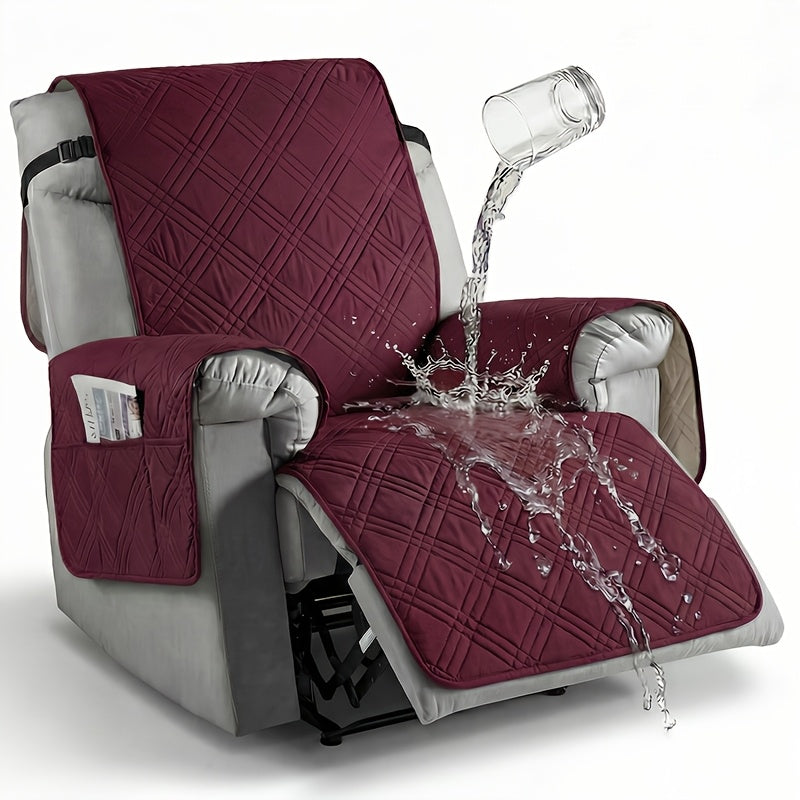 1pc Recliner Cover Sofa Cover, With Pocket Anti Slip Sofa Cushion, Pet Furniture Protective Cover, Quilted Sofa Recliner Cover With Elastic Band, Sofa Protective Cover, Sofa Accessories, Easy To Install, Spring And Summer Home Decoration