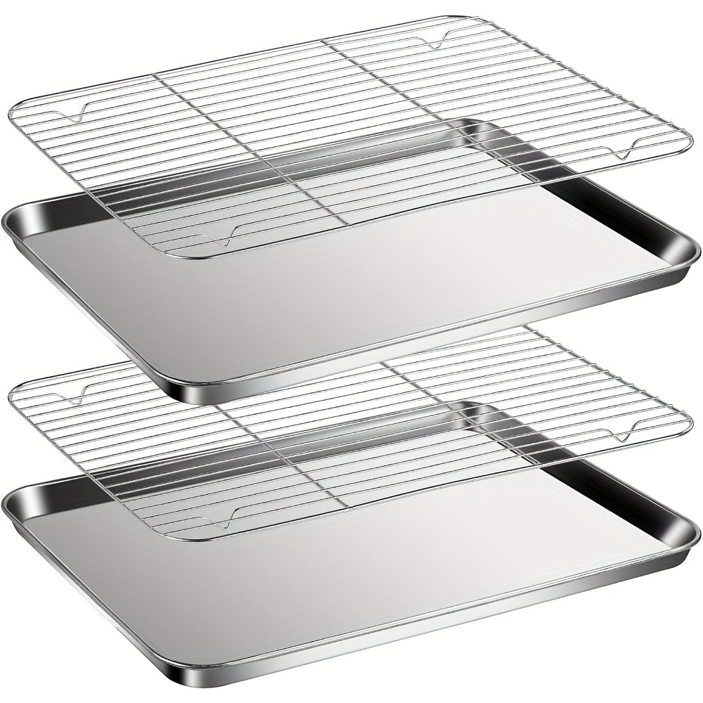 LOLLICY Stainless Steel Baking Sheet & Rack Set (2/3/4/6/8pcs Options) 18x13in Pans & 16.73x12.2in Racks, Rust-Free, Heavy-Duty & Dishwasher Safe, Ideal for Holiday Cookie Baking (Christmas) & Daily Cooling/Grilling