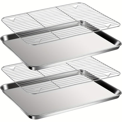 LOLLICY Stainless Steel Baking Sheet & Rack Set (2/3/4/6/8pcs Options) 18x13in Pans & 16.73x12.2in Racks, Rust-Free, Heavy-Duty & Dishwasher Safe, Ideal for Holiday Cookie Baking (Christmas) & Daily Cooling/Grilling