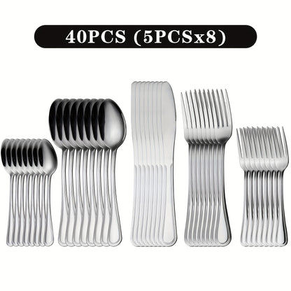 Stainless Steel Flatware Cutlery Set, 20/22/40/60/72pcs For 4/8/12, Silvery/Black, For Home Kitchen Restaurant Hotel, Kitchen Utensils Set, Mirror Polished, Dishwasher Safe, Perfect For Gifts And Weddings.Local Warehouse, Father'S Day Gifts