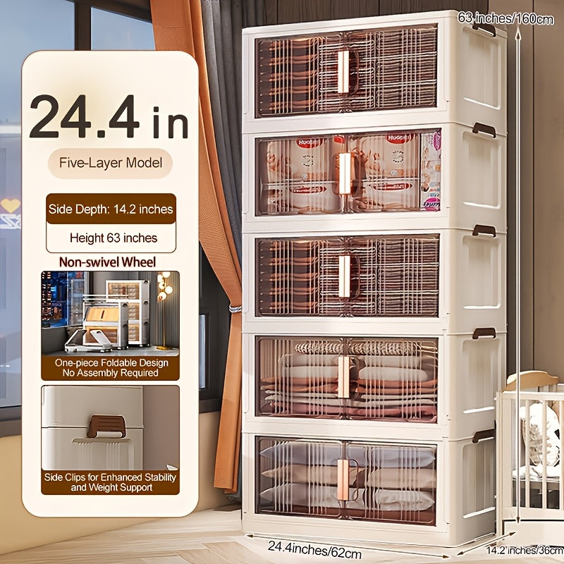 29.2In Folding Storage Cabinet, 3/4/5-Tier Extra Large Plastic Storage Bins with Lids, Foldable Stackable Storage Organizer with Wheels for Home, Office, Kitchen, Bathroom And Garage