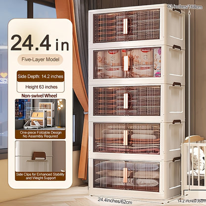29.2In Folding Storage Cabinet, 3/4/5-Tier Extra Large Plastic Storage Bins with Lids, Foldable Stackable Storage Organizer with Wheels for Home, Office, Kitchen, Bathroom And Garage