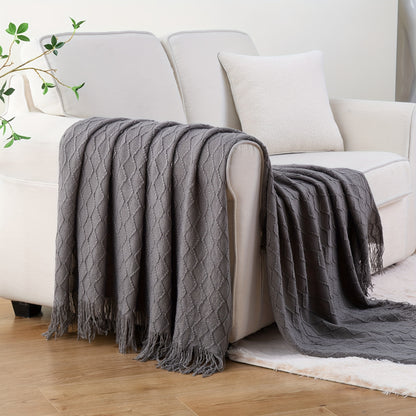 Navy Blue Throw Blanket for Couch, Soft Blue Blanket, Lightweight Decorative Navy Throw with Tassels for Chair Bed Sofa, 50"x60"
