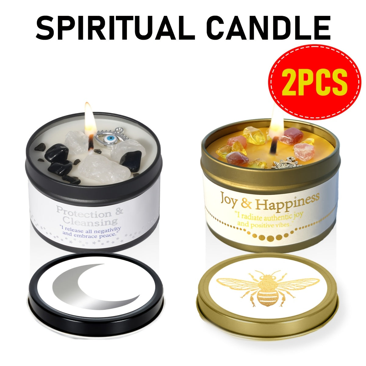 EVODUCK 2pcs/1pc Law Of Attraction Abundance Manifestation Candle | Each 3oz/total 6oz Scented Soy Wax Candle with Golden Crystal | for Focus, Meditation, Yoga & Reading | Christmas, New Year, Birthday Gift for Women, Friend | with Guidance Card