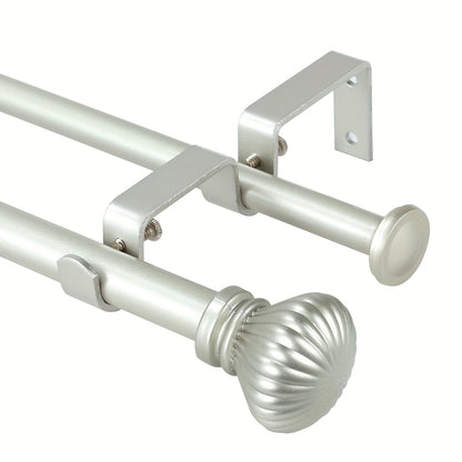 Adjustable Double Curtain Rods Featuring Fluted Ball Finials, Designed for Windows with a Front Diameter of 5/8 Inches And a Back Diameter of 1/2 Inches, Available in Sizes 28"-48", 48"-84", And 84"-120"