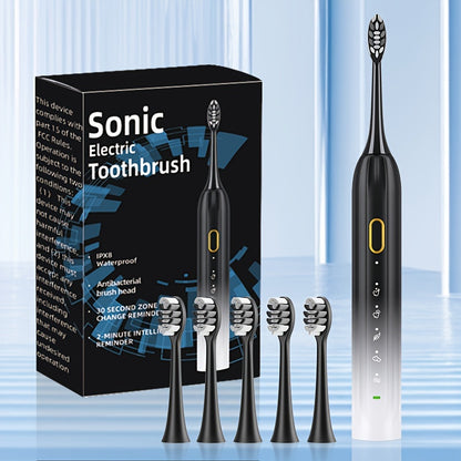 IPX8 Sonic Electric Toothbrush, USB Direct Charging, Couple Style with Replaceable Heads, Metal Shaft, for Adults (Men & Women), Rechargeable, Intelligent Timer, Includes 5 Replacement Brush Heads