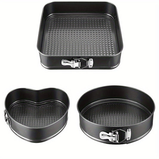 Springform Pan Set of 3 Nonstick Carbon Steel Cake Pan with Removable Bottom Round and Heart Shaped Easy Release Baking Pans for Cheesecake Layer Cake